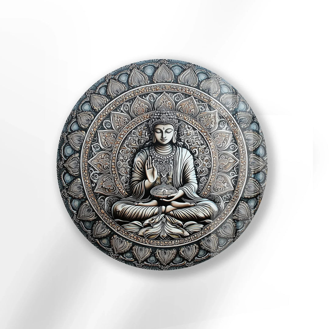 Mandala Buddha Round Glass Wall Art - MyPhotoStation