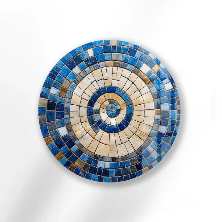 Coastal Sunburst – Beige & Blue Round Glass Wall Art - MyPhotoStation