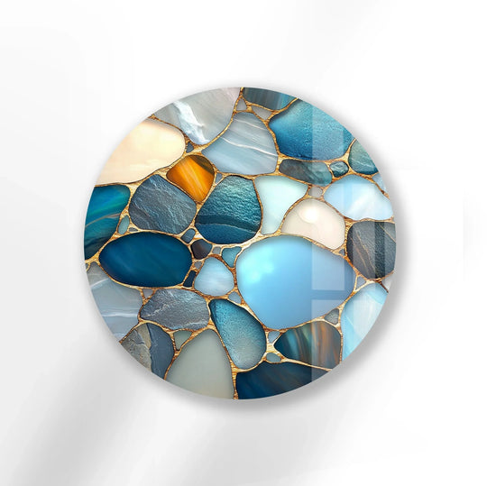 Blue Stone Mosaic Round Glass Wall Art - MyPhotoStation