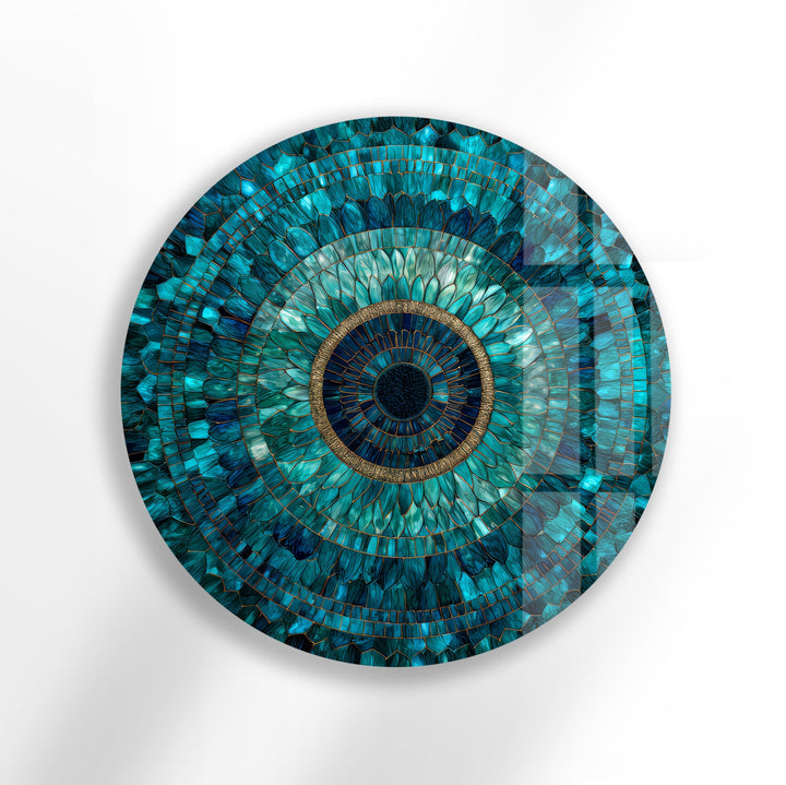 Emerald Mandala Radiance – Round Glass Wall Art