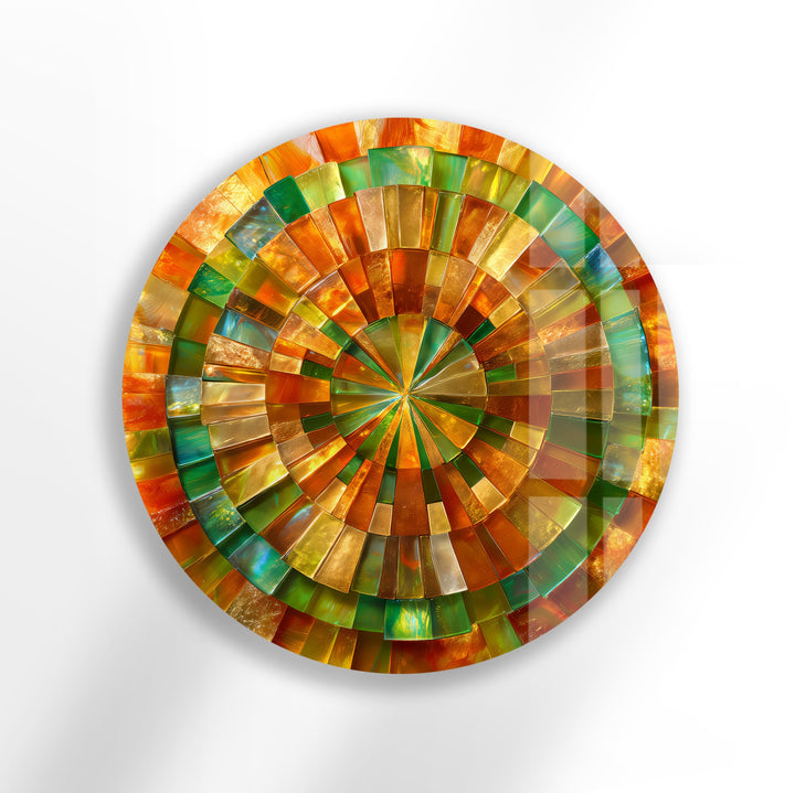 Verdant Sun Spiral – Round Glass Wall Art