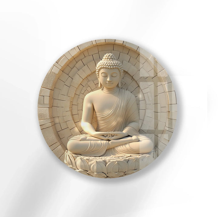 Serene White Buddha in Lotus – Round Glass Wall Art - MyPhotoStation