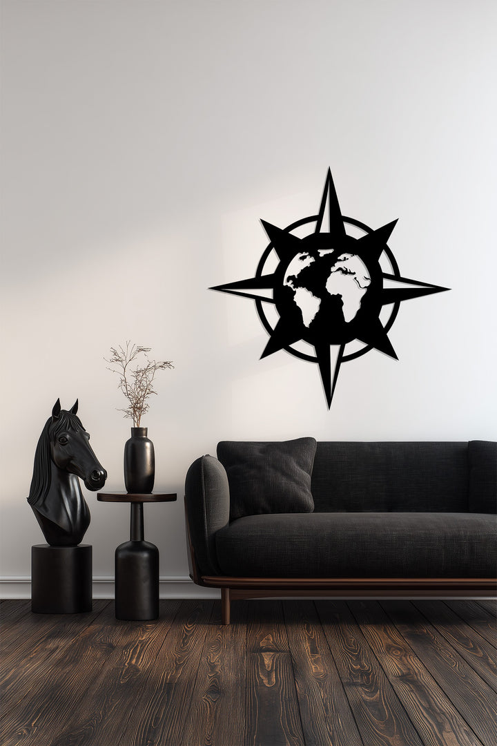 Compass globe metal wall decor modern style