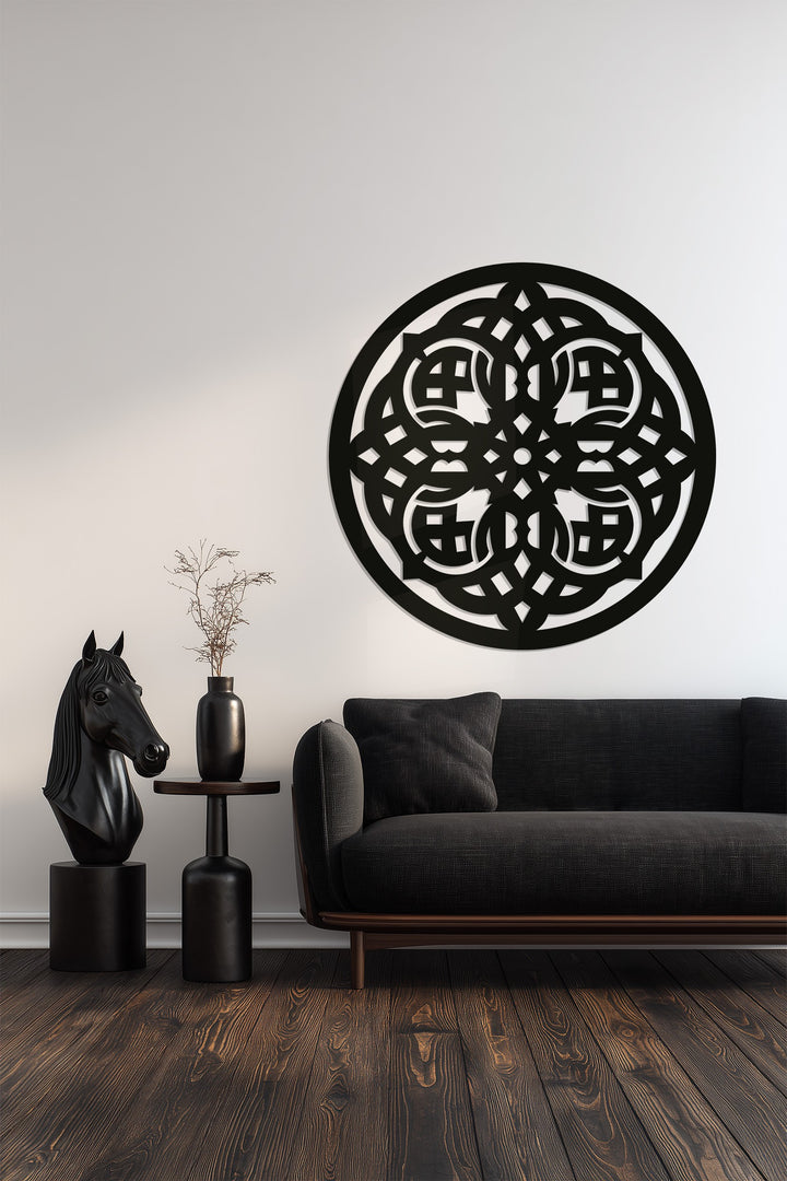 Symmetrical metal mandala wall design