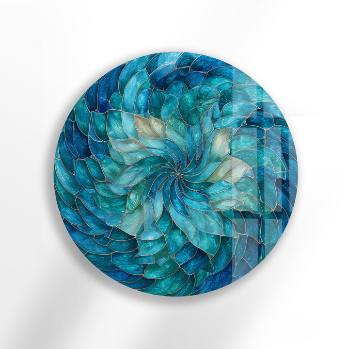 Ocean Bloom Spiral – Round Glass Wall Art