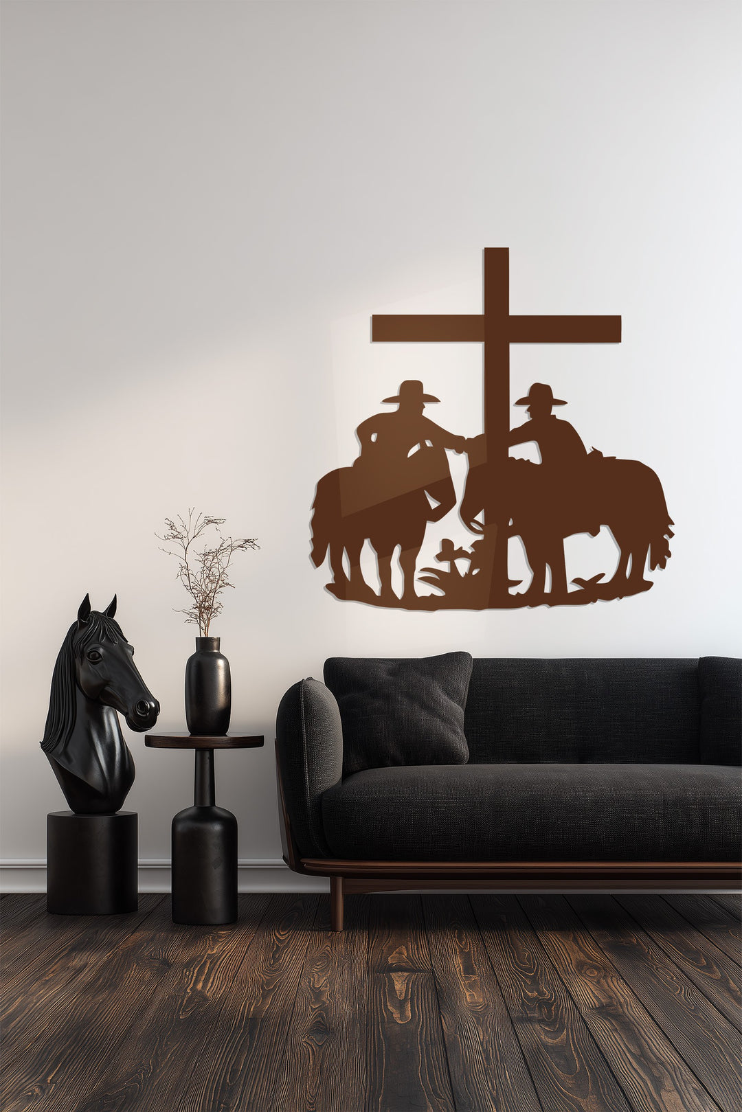 Cowboys and Cross Metal Wall Art – Western Faith-Inspired Home Decor