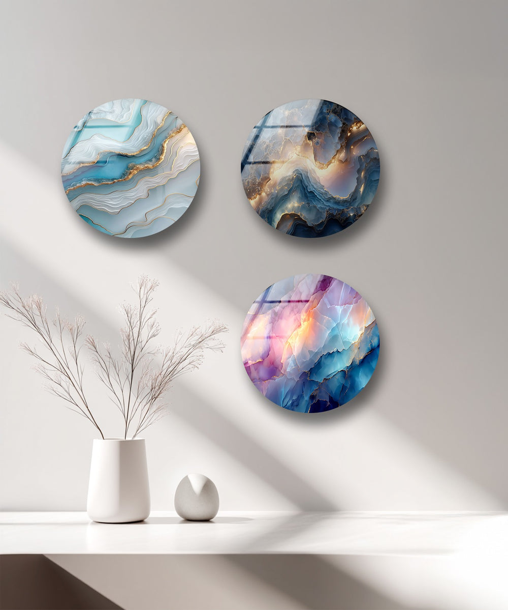Modern blue and gold agate-style glass wall décor