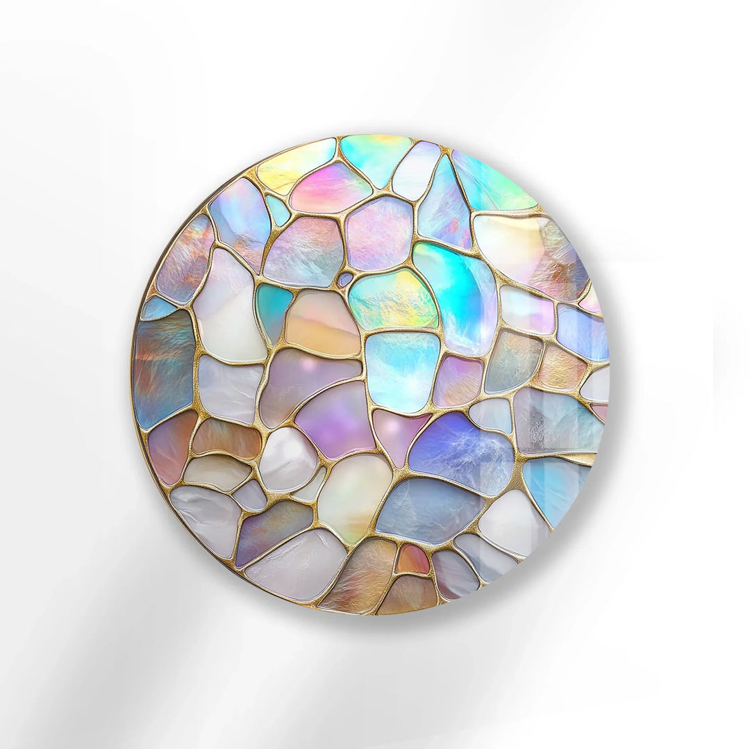 Pastel Glow Mosaic Round Glass Wall Art - MyPhotoStation