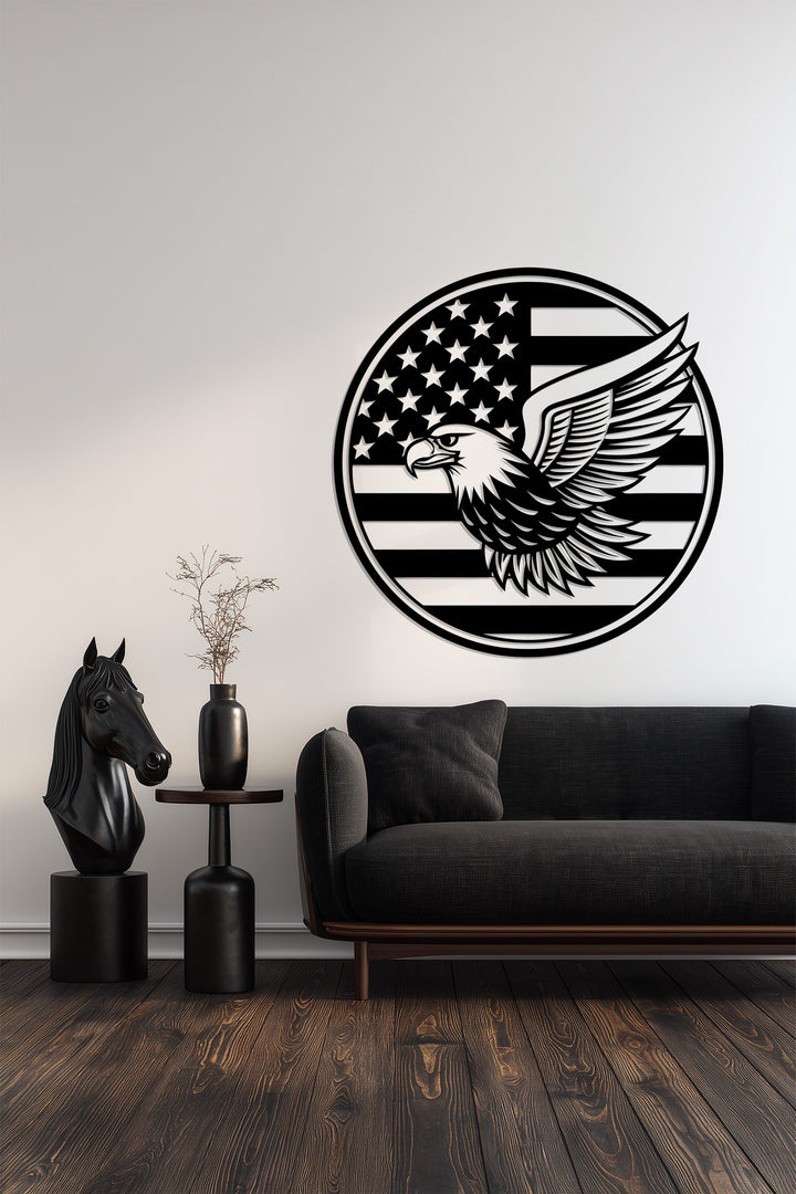 Freedom-inspired eagle wall hanging in matte black