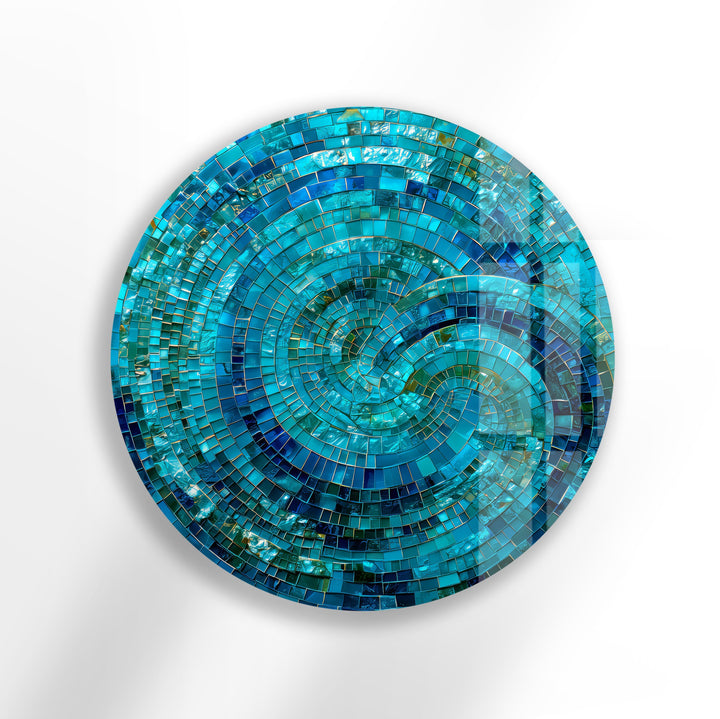Oceanic Spiral Energy – Round Glass Wall Art