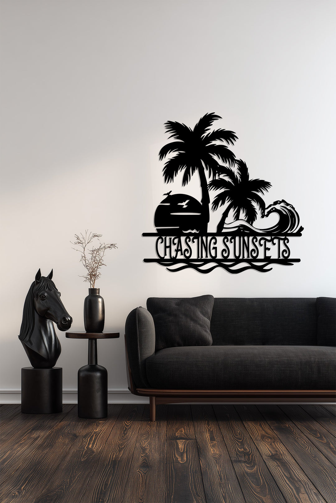 Chasing Sunsets Metal Wall Art – Palm Tree & Ocean Wave Design