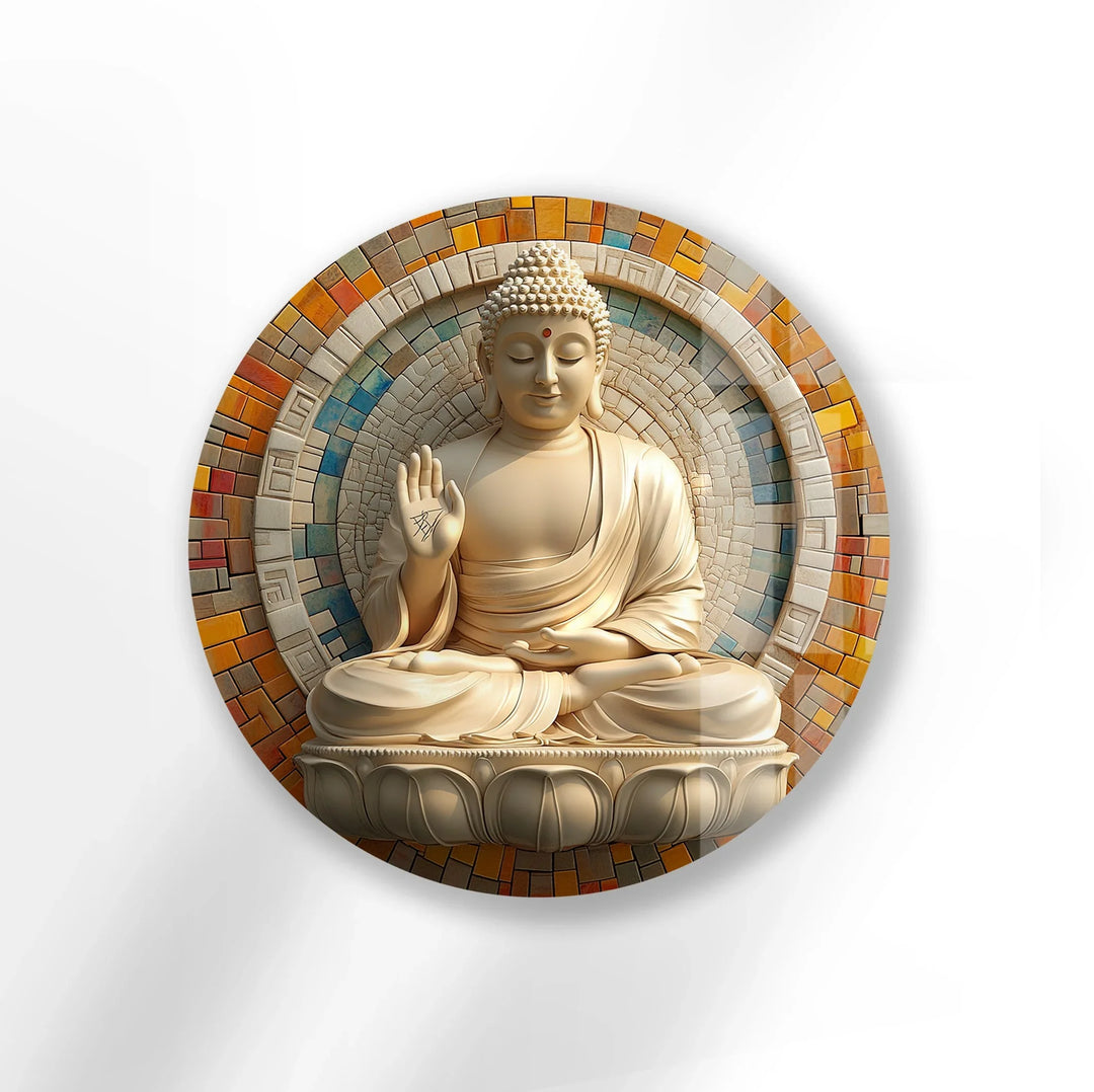 Radiant Buddha Mosaic – Round Glass Wall Art - MyPhotoStation