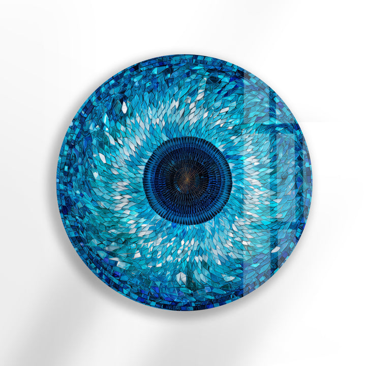 Sapphire Mosaic Evil Eye – Round Glass Wall Art