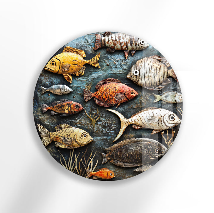 Ocean Harmony Mosaic – Round Glass Wall Art
