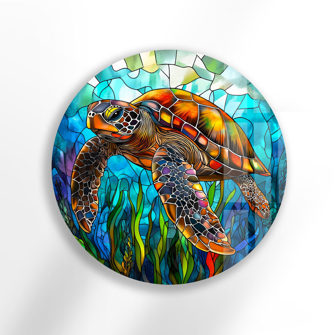 Ocean Voyager – Sea Turtle Round Glass Wall Art