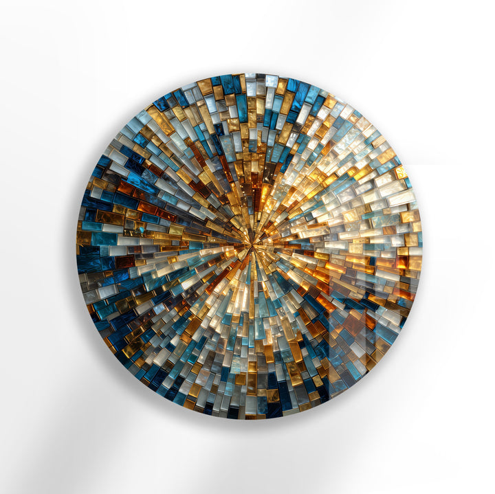 Golden Radiance Spiral  – Round Glass Wall Art