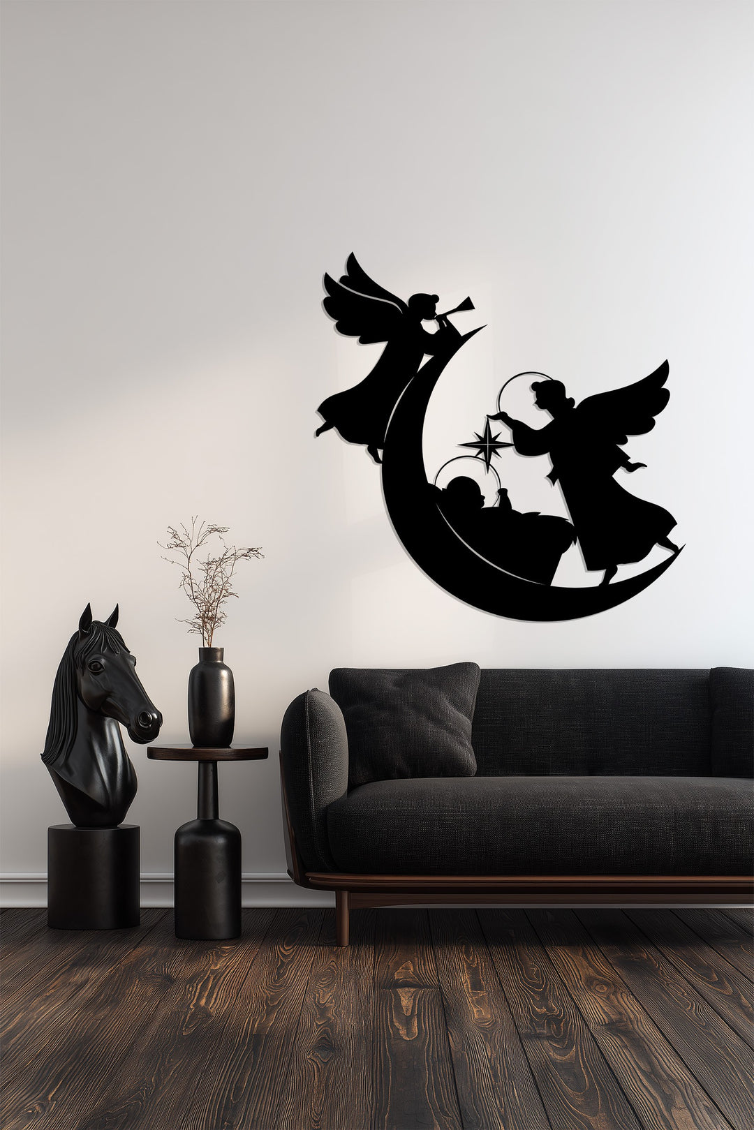 ميلاد المسيح السماوي - الملاك والقمر فن جداري معدني