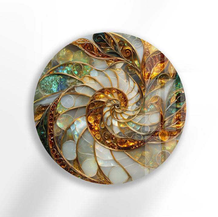 Golden Spiral Energy – Round Glass Wall Art