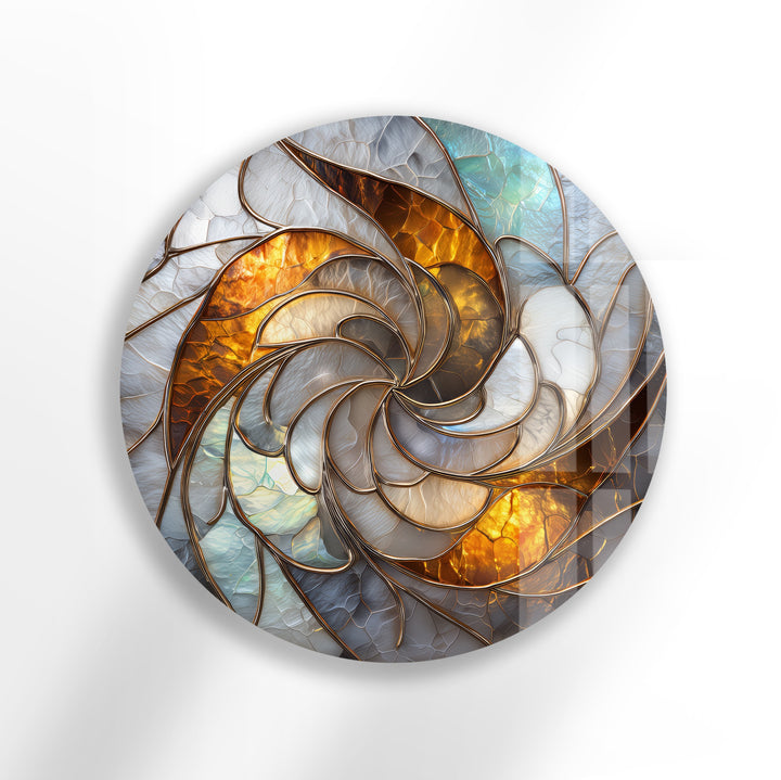 Golden Spiral Radiance – Round Glass Wall Art
