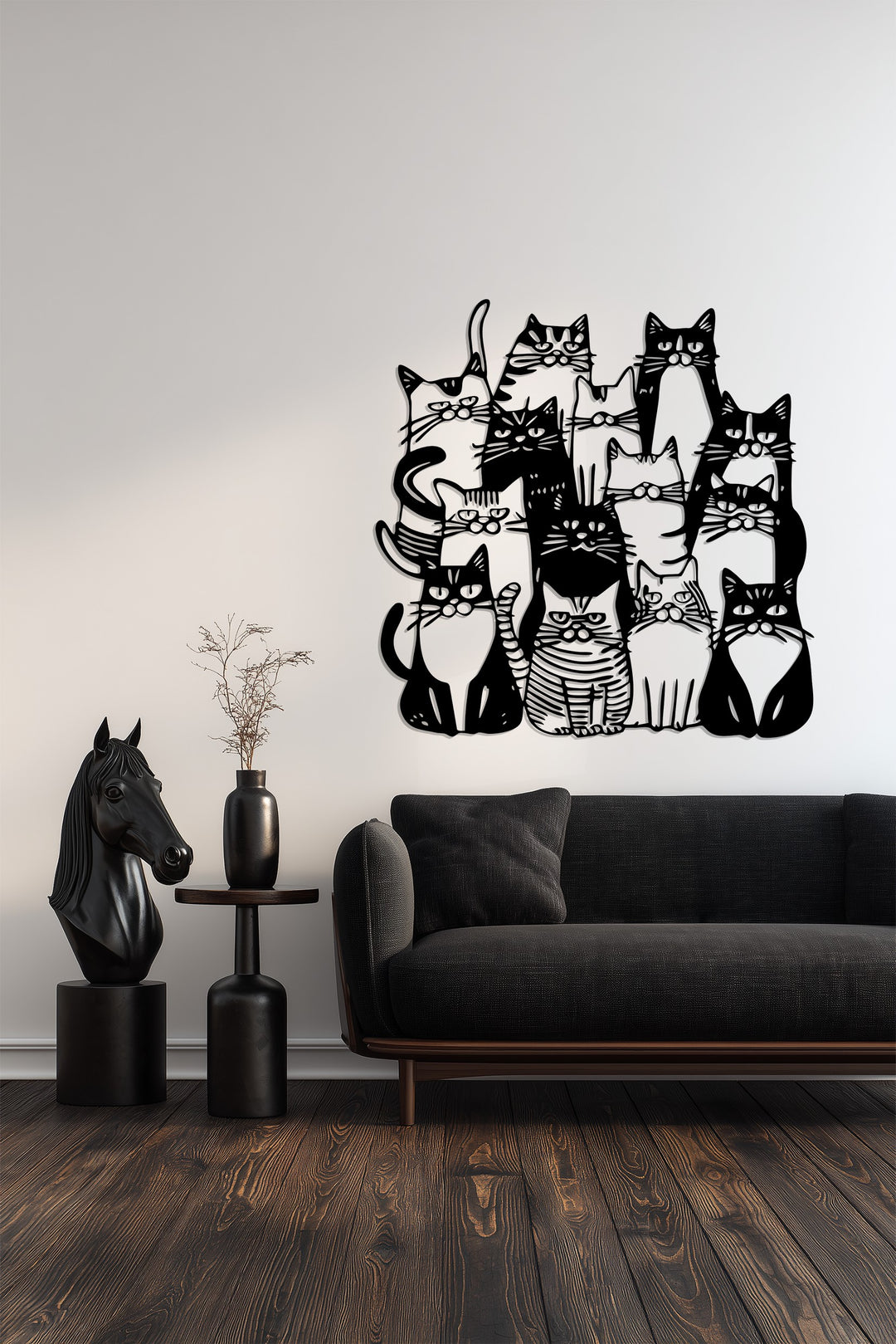 Golden Cat Family – Modern Metal Wall Art