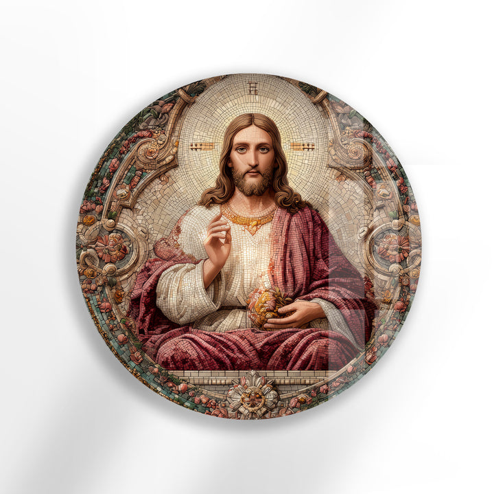 Sacred Heart of Christ – Round Glass Wall Art
