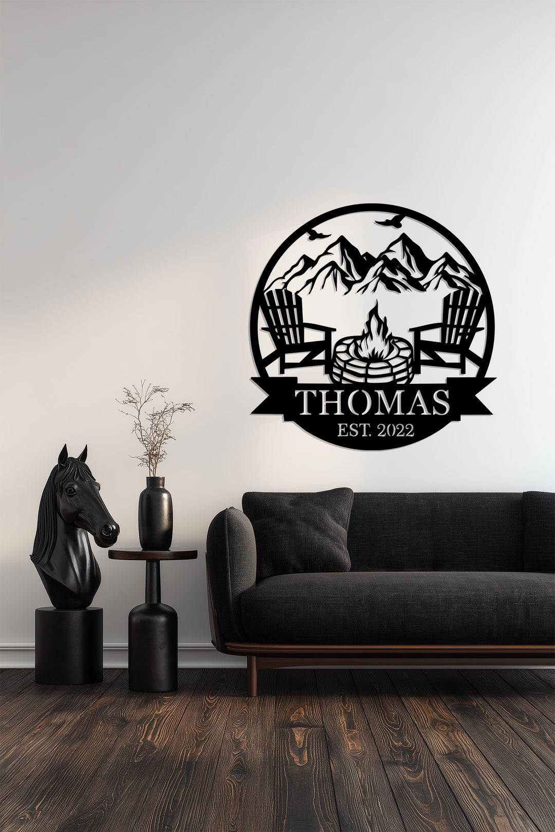 Thomas Firepit Metal Wall Art – Personalized Outdoor Family Name Sign