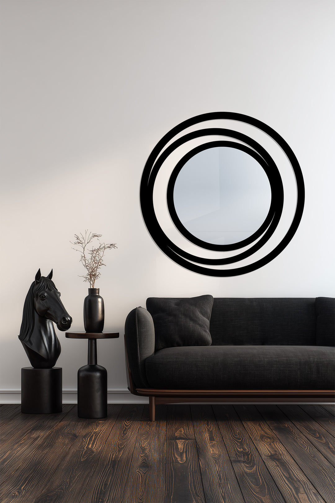 Modern Round Mirror with Triple Circle Frame – Minimalist Metal Wall Mirror