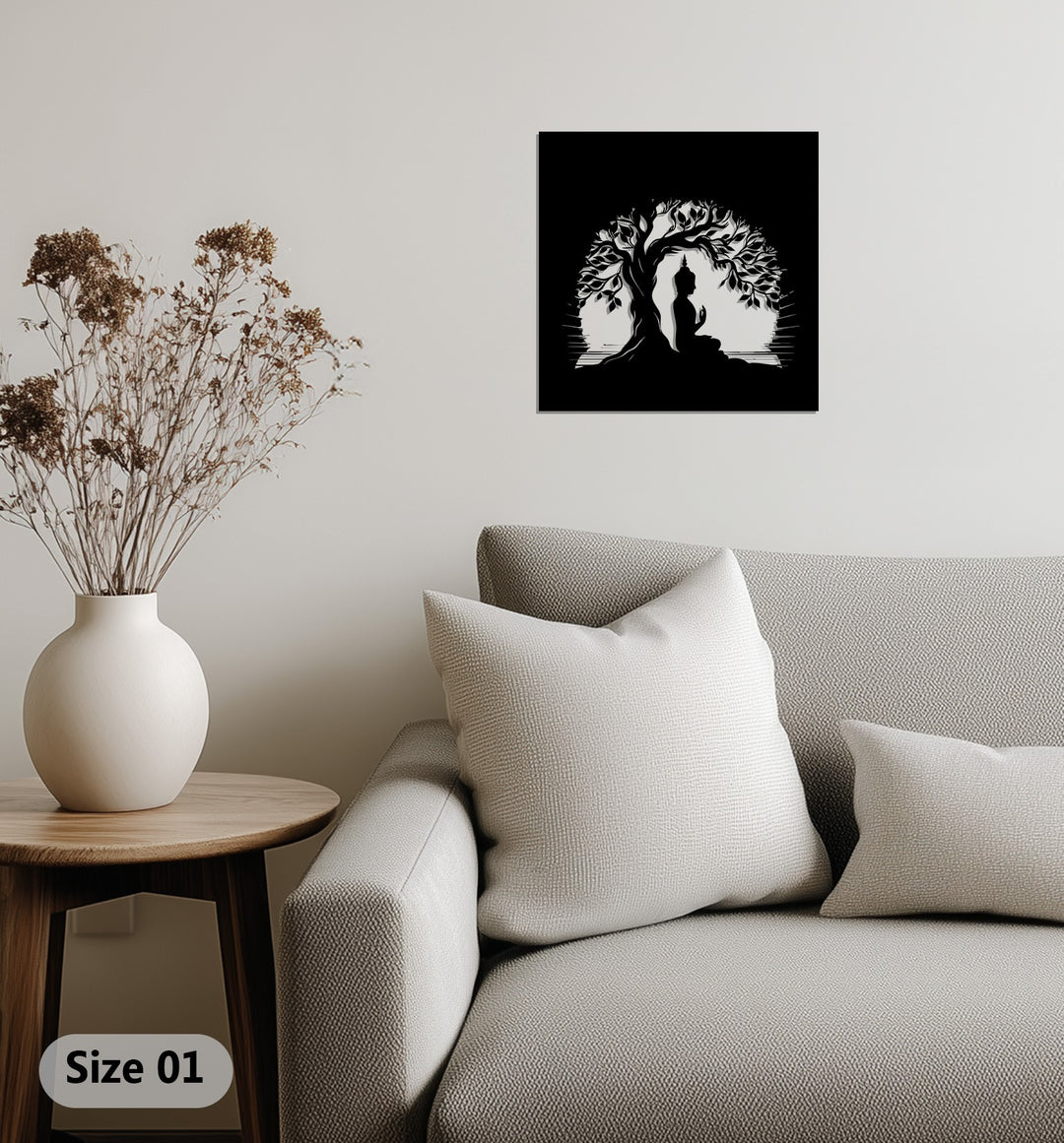 Buddha Under Bodhi Tree – Enlightenment Meditation Metal Wall Art