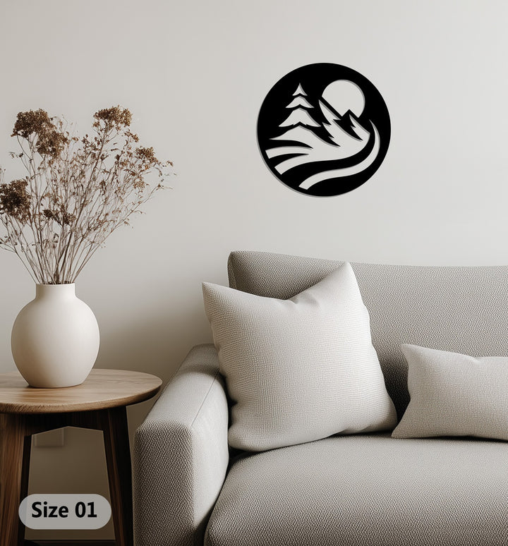 Scenic nature circle metal wall art