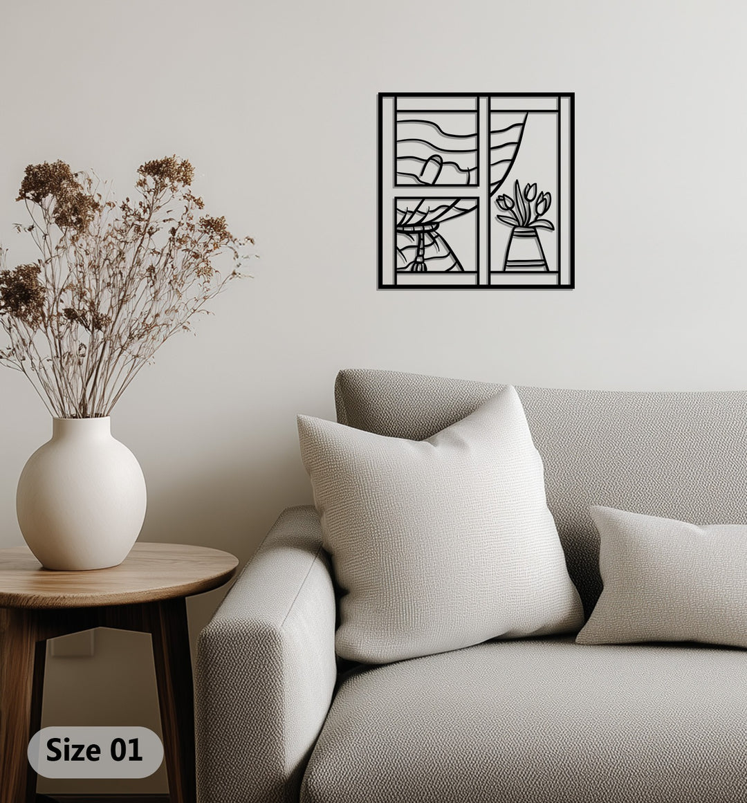 Window with Tulips – Elegant Floral Metal Wall Art