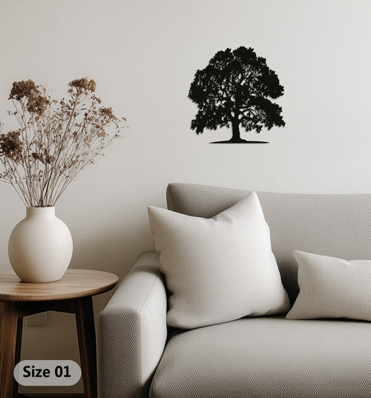 With a warm color temperature, the decoration wall art depicts a majestic oak tree silhouette, adding a touch of nature-inspired elegance.