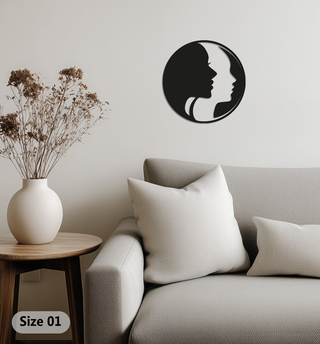 Dual Faces in Circle – Abstract Metal Wall Art