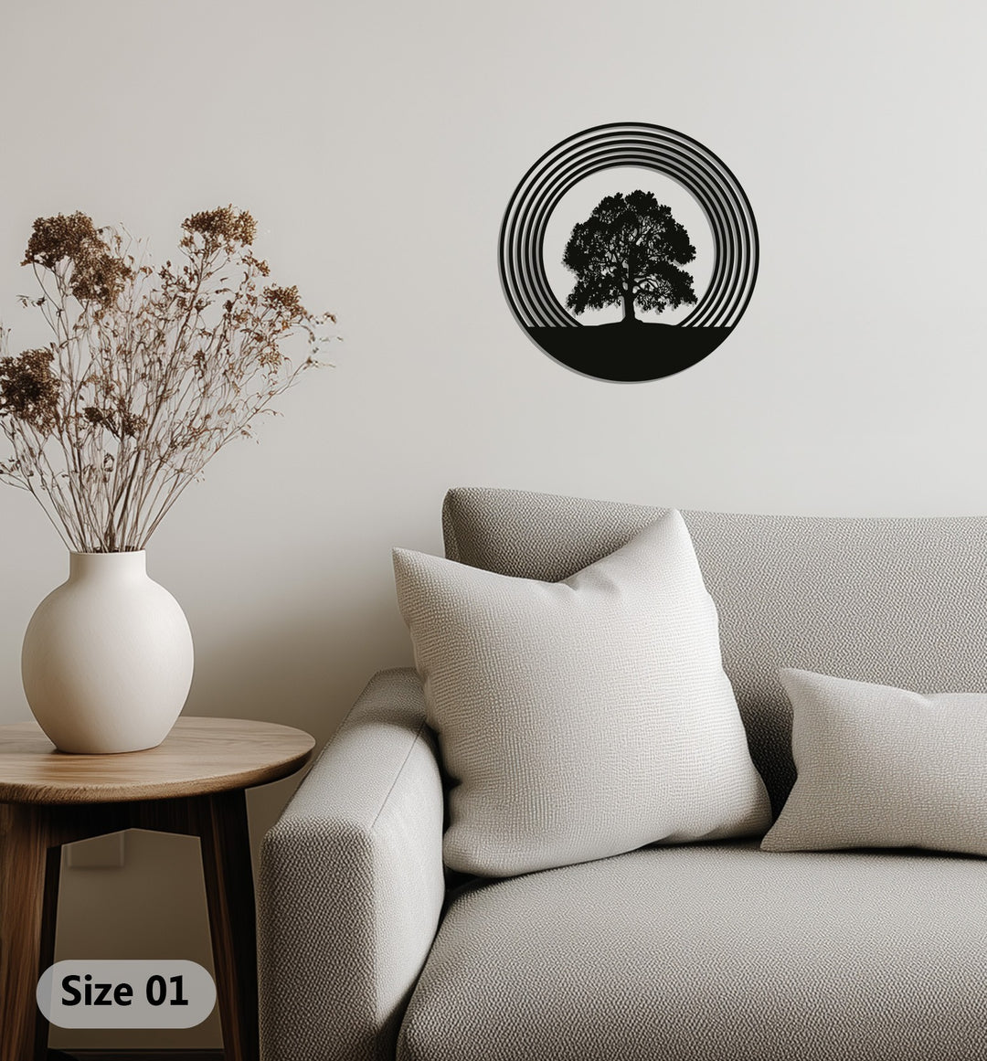 Sacred Tree of Life – Modern Circular Metal Wall Art