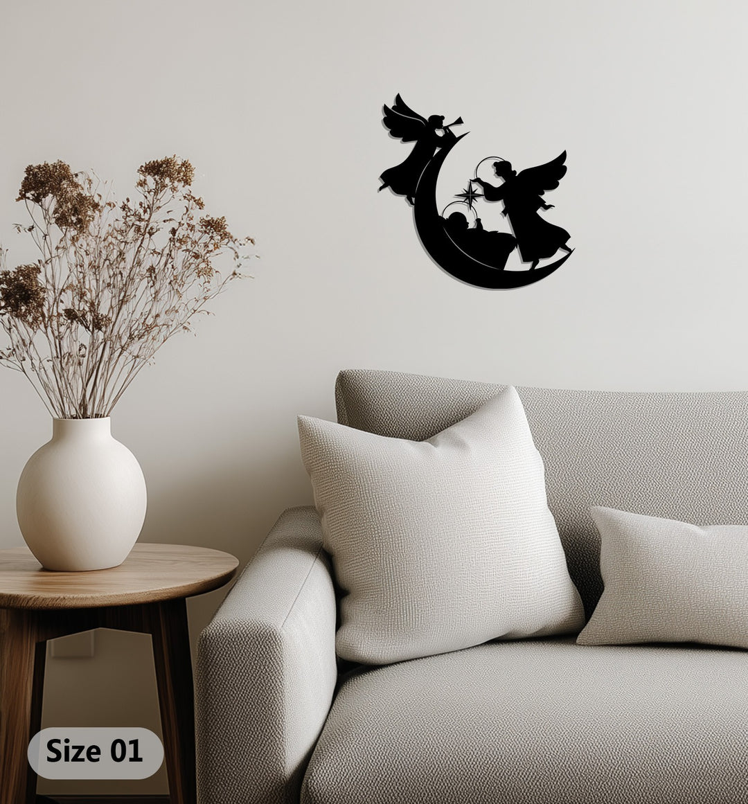 ميلاد المسيح السماوي - الملاك والقمر فن جداري معدني