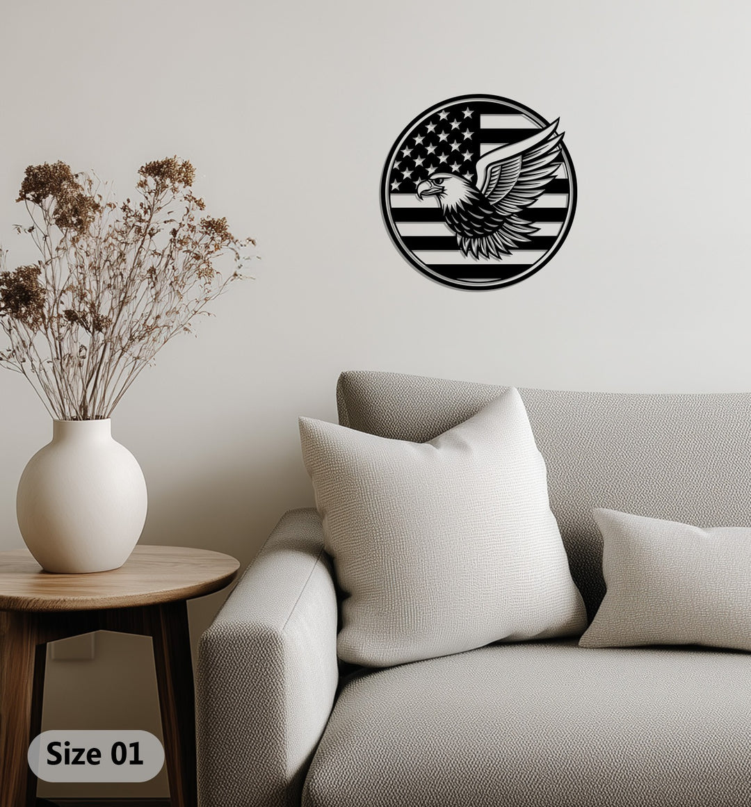 Patriotic bald eagle metal wall sculpture for home décor