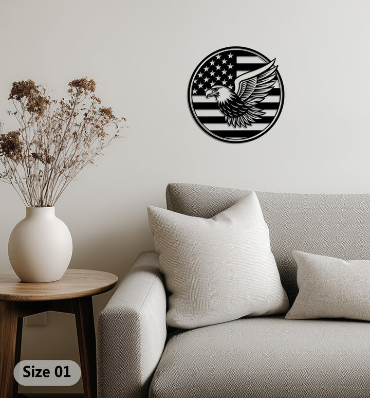 Patriotic bald eagle metal wall sculpture for home décor