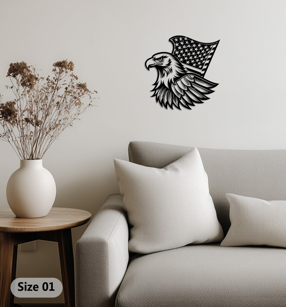 American Bald Eagle Metal Wall Art – USA Flag Home Décor