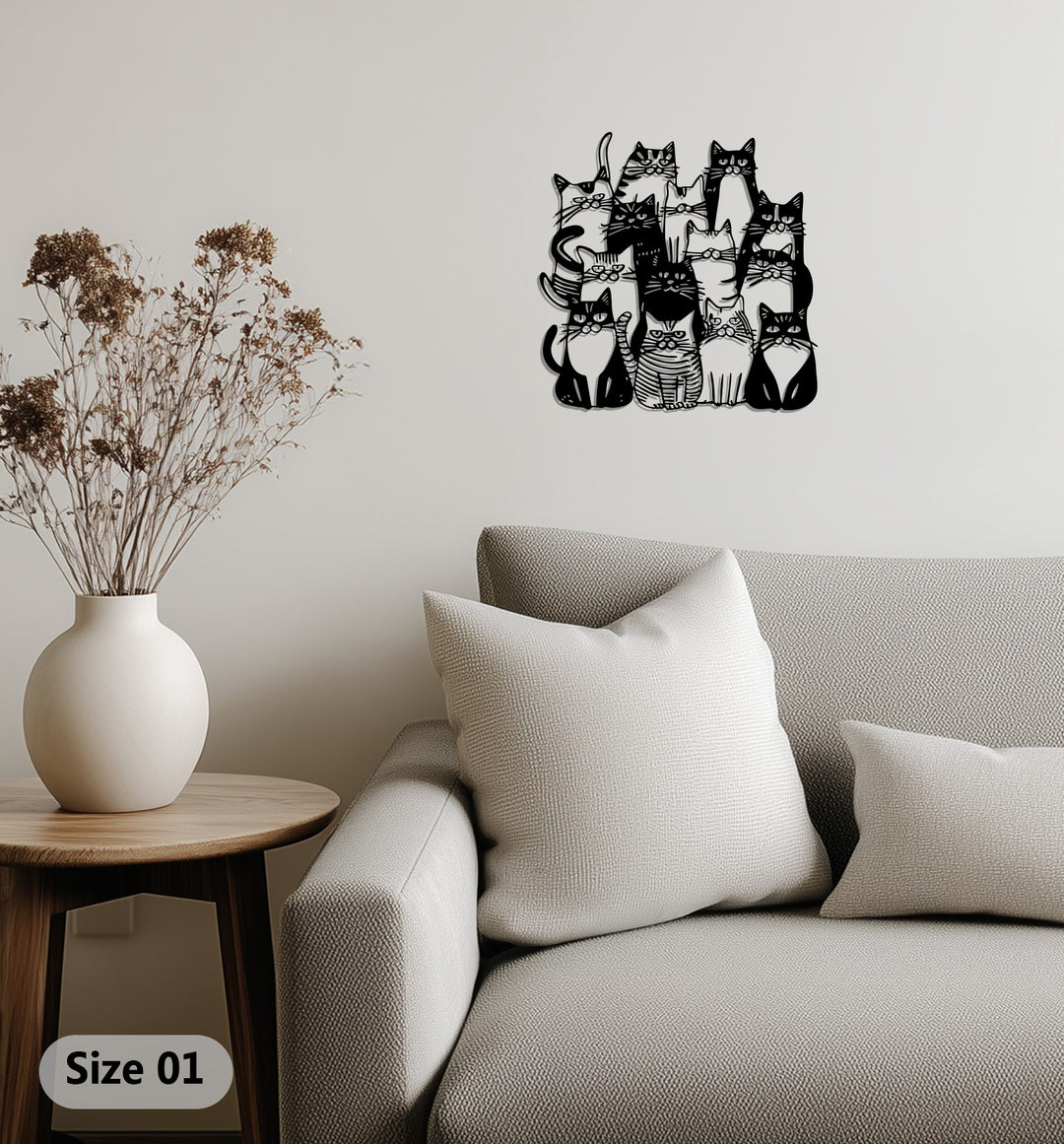Golden Cat Family – Modern Metal Wall Art