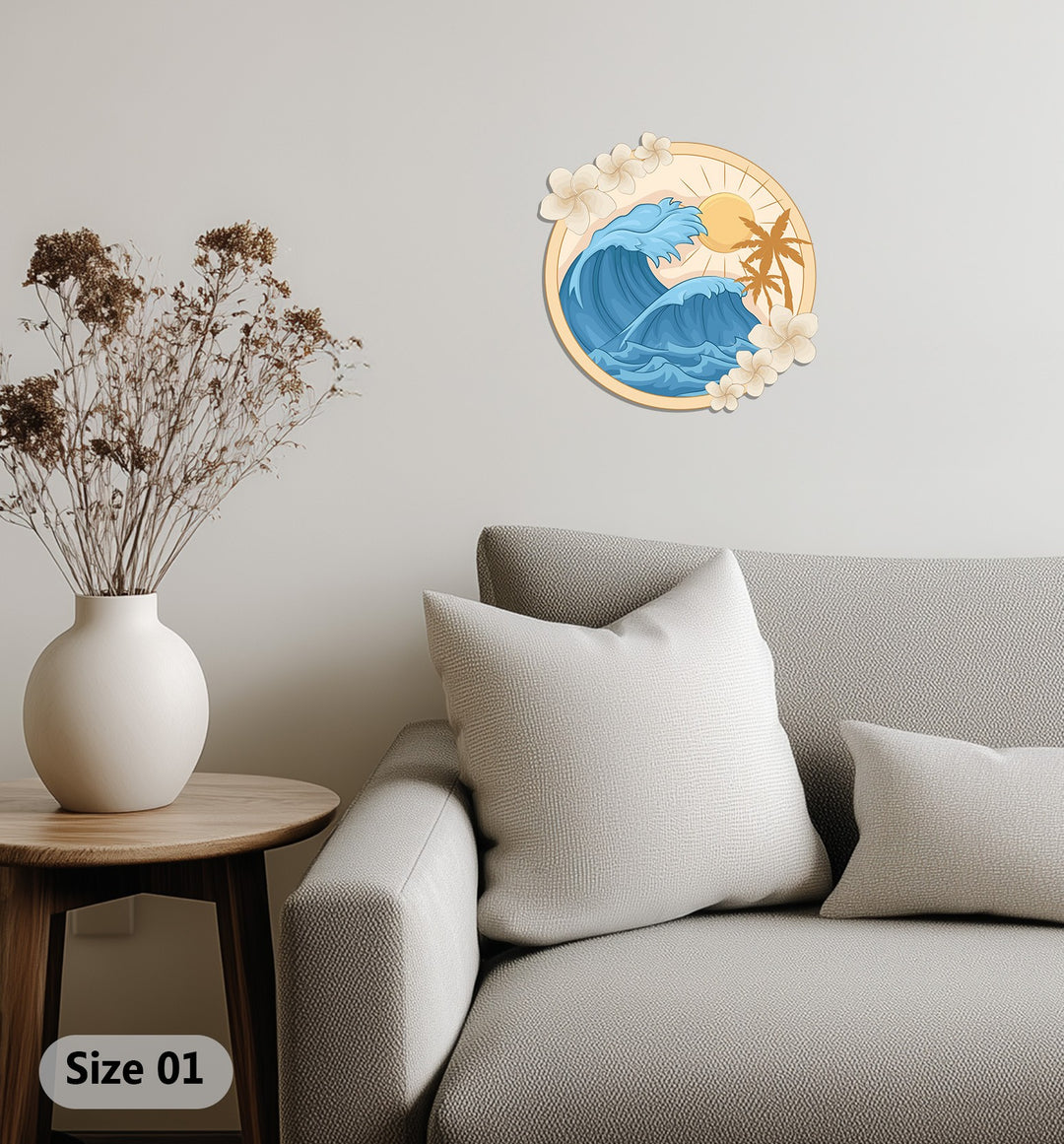 Tropical Wave Metal Wall Art – Coastal Ocean Sunset Home Decor