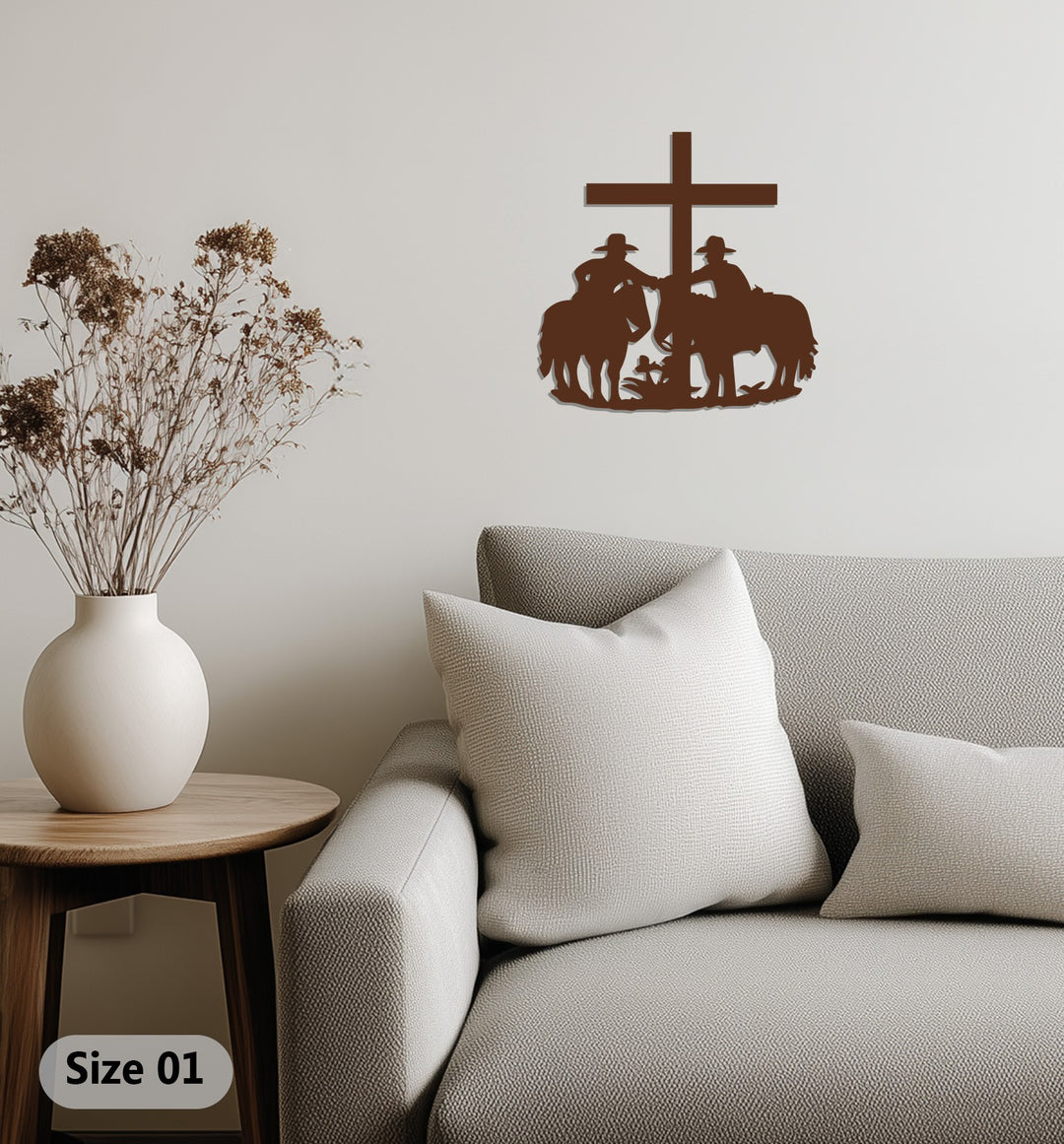 Cowboys and Cross Metal Wall Art – Western Faith-Inspired Home Decor