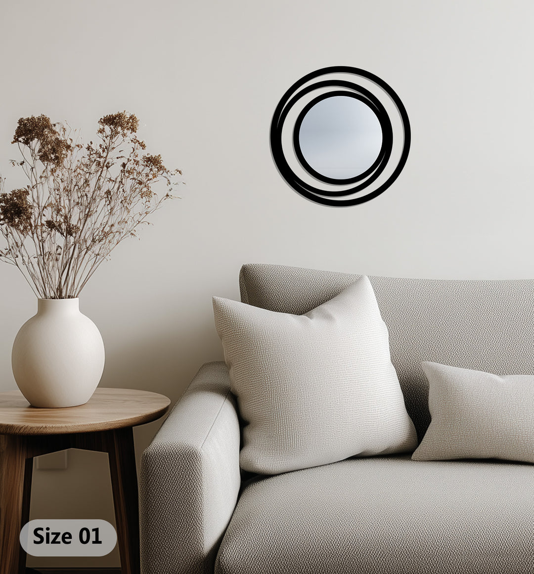 Modern Round Mirror with Triple Circle Frame – Minimalist Metal Wall Mirror