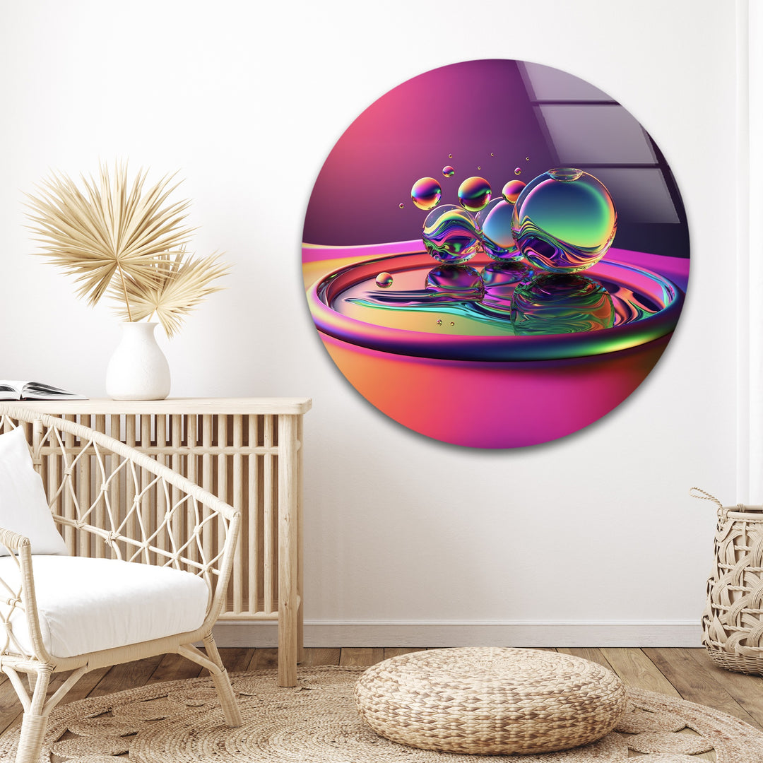 Luminous Orb Cascade – Neon Chromatic Sphere Sculpture Glass Wall Art