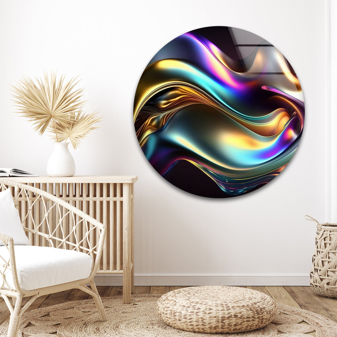 Aurora Chrome Wave – Iridescent Metallic Flow Glass Wall Art