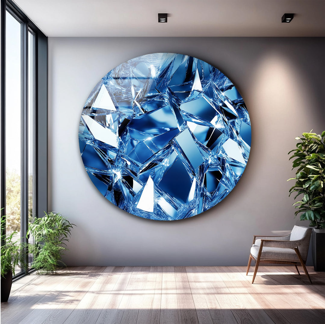 Crystal Shatter Blue – Abstract Faceted Ice Glass Wall Art