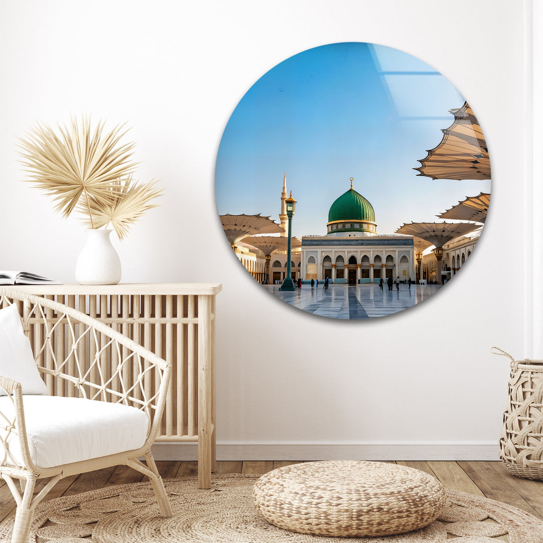 Serenity of Madinah – Green Dome Mosque Glass Wall Art