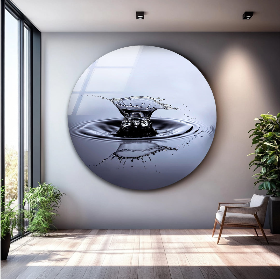 Aqua Impact Moment – Black & Silver Water Splash Glass Wall Art