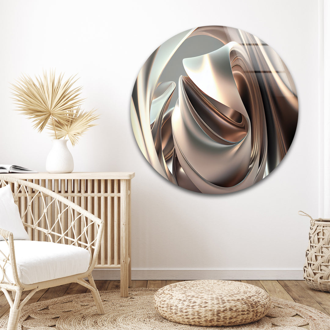 Champagne Sculpted Alloy – Abstract Metallic Fold Glass Wall Art