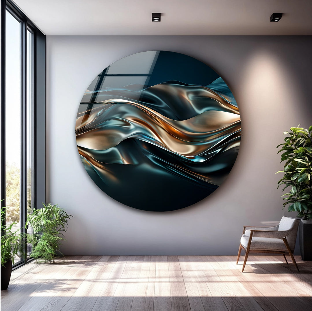 Ocean Bronze Serpentine – Abstract Metallic Wave Glass Wall Art