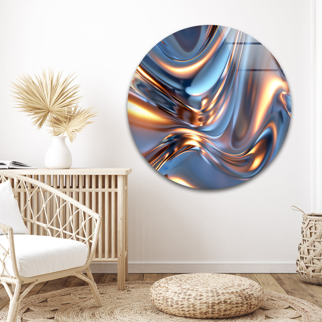 Arctic Ember Alloy – Abstract Silver & Copper Wave Glass Wall Art