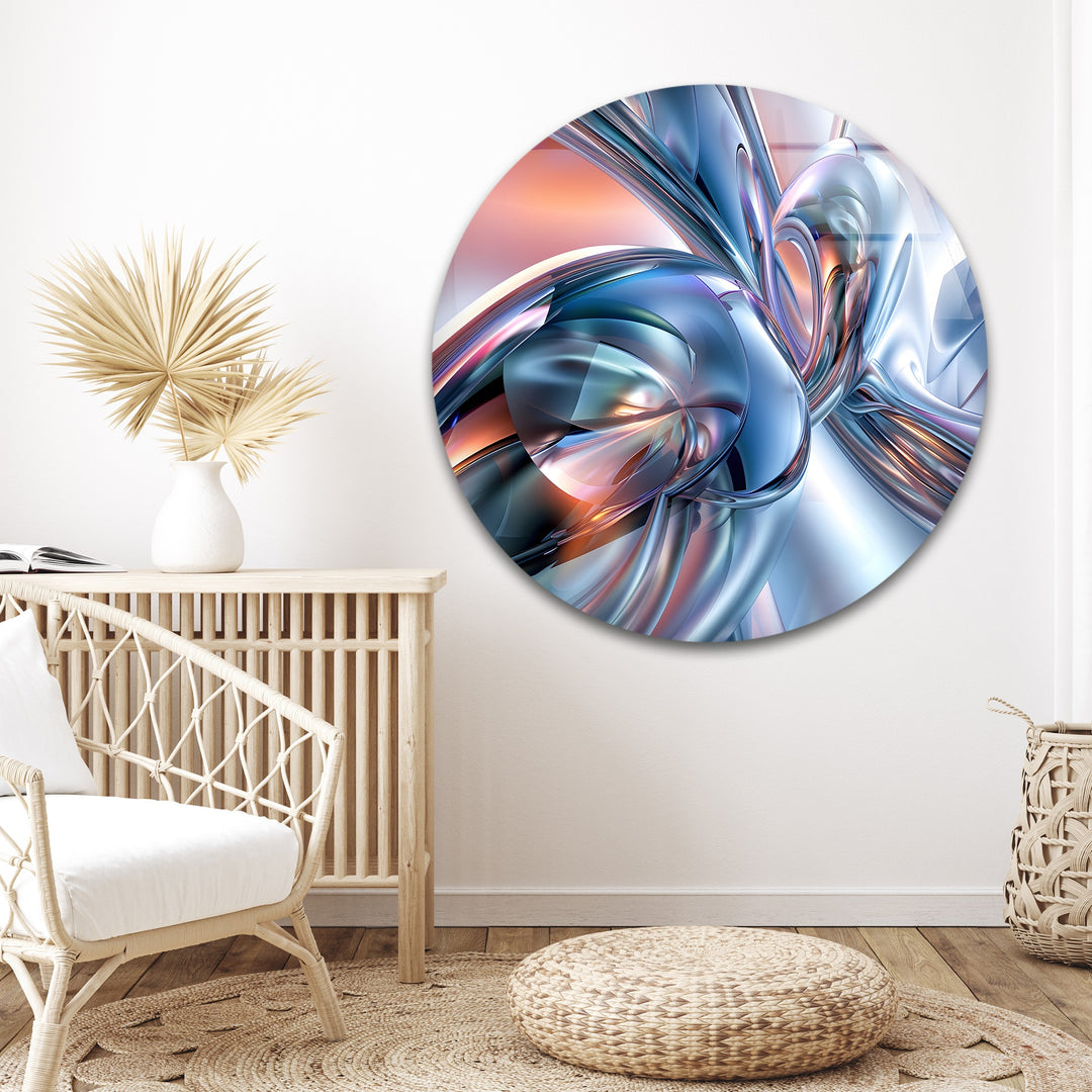 AeroChrome Fusion – Abstract Silver & Sky-Blue Motion Glass Wall Art